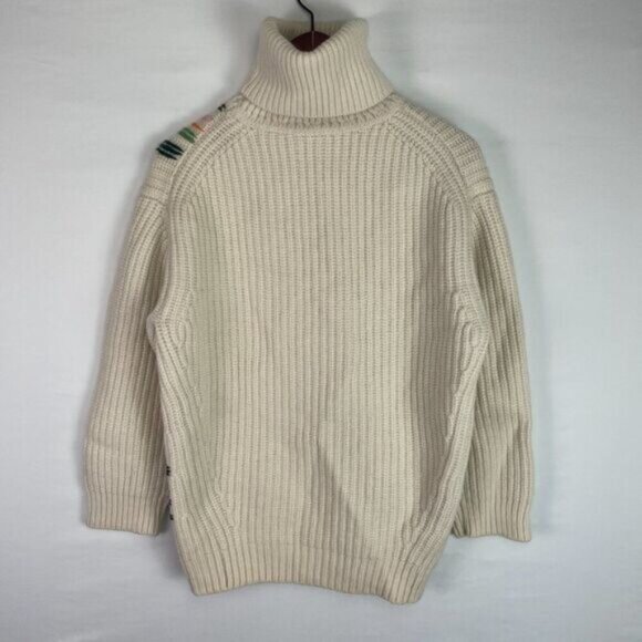 Tory Sport Merino Wool Striped Long Sleeve Turtleneck Chunky Knit Sweater Cream - Picture 4 of 9